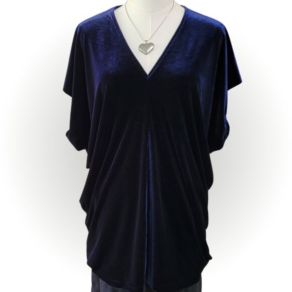 LAND'S END BLUE VELVET VELOUR WOMEN'S TOP BLOUSE EUC L XL - Picture 1 of 9